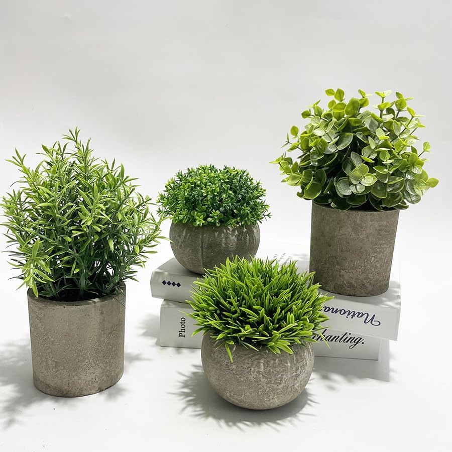 「Tuokus」人工観葉植物 4点セット 造花 鉢植え 光触媒 フェイクグリーン インテリア おしゃれ グリーン デコレーション 枯れない 手作り 本物 癒しの 小物 水やり不要 お世話不要 結婚式 新築祝い 母の日 父の日ギフトお祭り贈り物 FZHuaj10