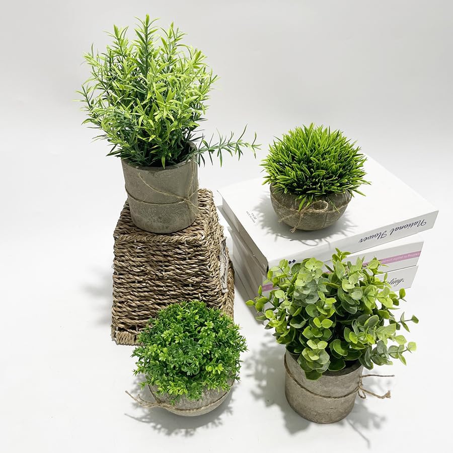 「Tuokus」人工観葉植物 4点セット 造花 鉢植え 光触媒 フェイクグリーン インテリア おしゃれ グリーン デコレーション 枯れない 手作り 本物 癒しの 小物 水やり不要 お世話不要 結婚式 新築祝い 母の日 父の日ギフトお祭り贈り物 FZHuaj10